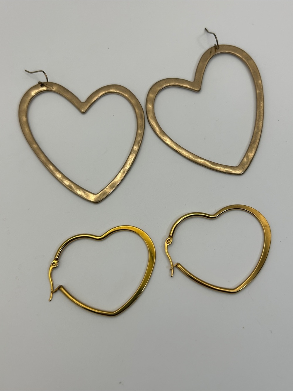 Gold-tone Heart Hoop Earrings 2 Pair Dangle Oversized